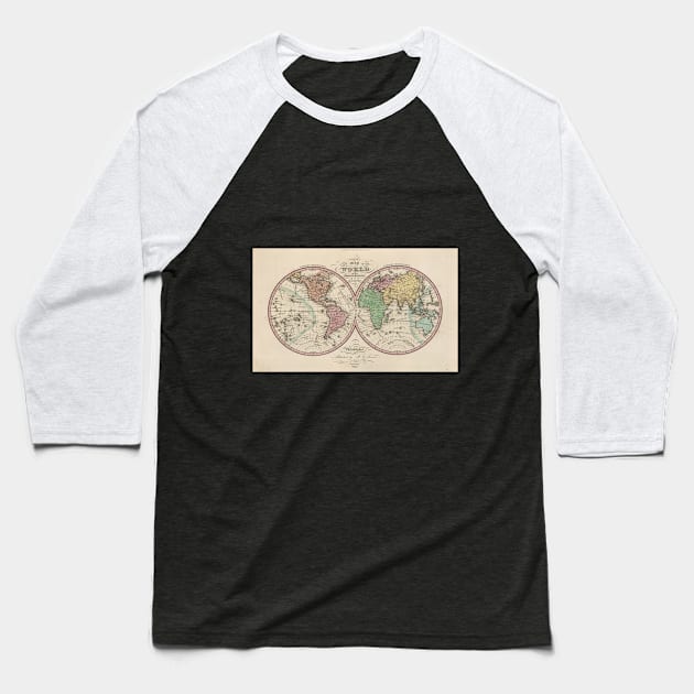 Vintage Map of The World (1842) Baseball T-Shirt by Bravuramedia